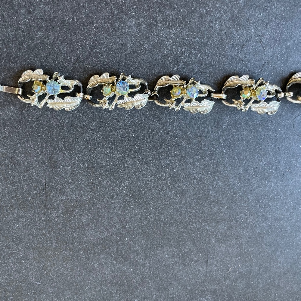 ❤️ VINTAGE SILVER LIGHT COLORED RHINESTONE GEM BRACELET